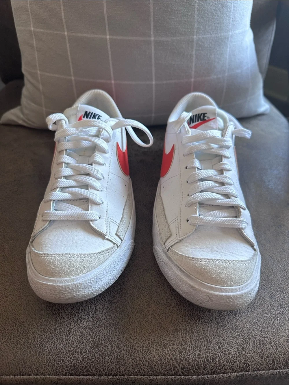 Nike White Sneakers with Red Swoosh - Women’s Low-Top Trainers
